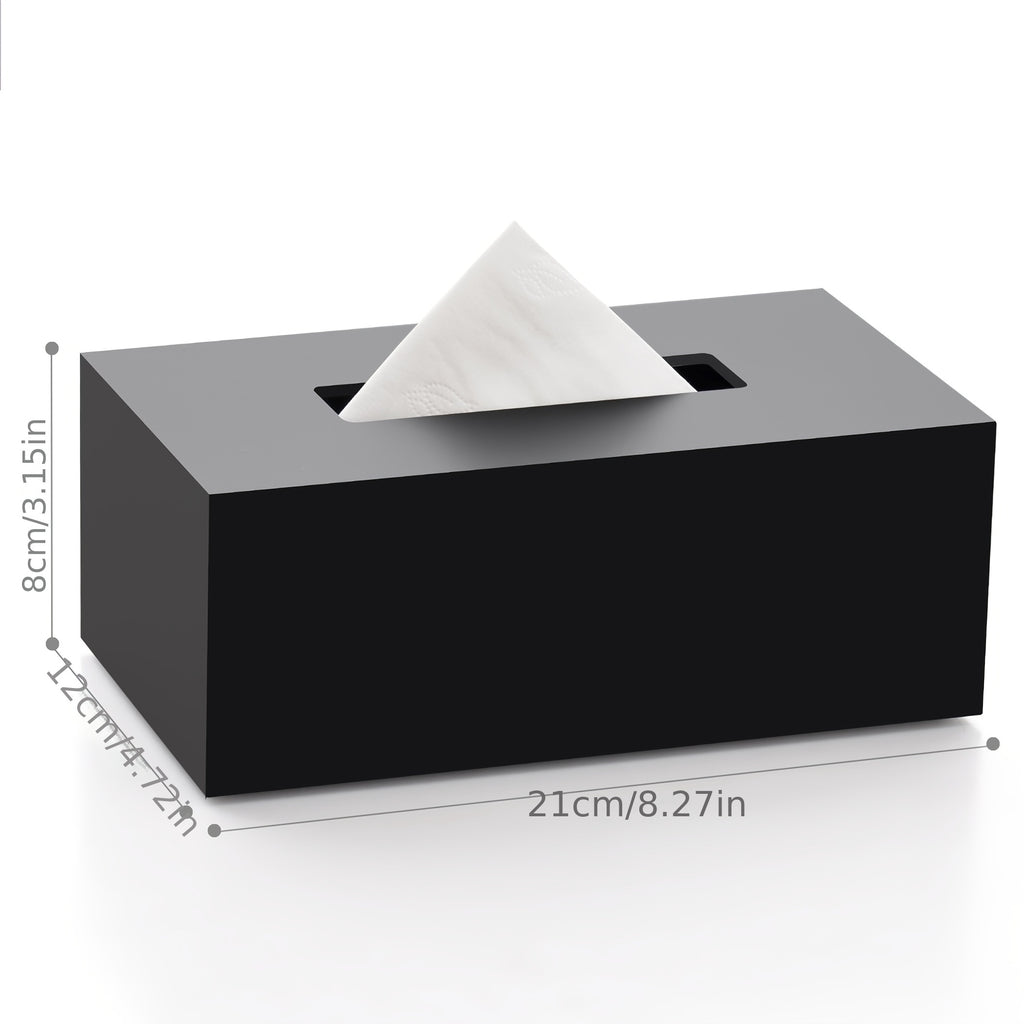 Modern Black Tissue Box Holder with Matte or Glossy Finish - Heavy-Duty Rectangular Design with Open-Top Lid & Tissue Dispenser Slot | Durable Acrylic Construction for Home, Office, Hotel, Restaurant | Minimalist Decor, Space-Saving & Hygienic |