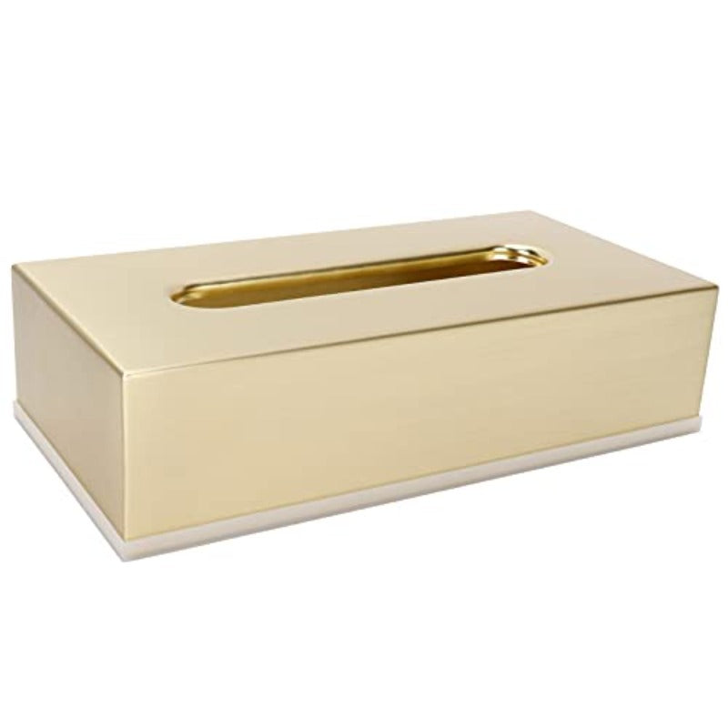 Golden Stainless Steel Tissue Box - Decorative Metal Tissue Holder & Dispenser with Modern Rectangular Design, Rounded Corners & Smooth Edges, Durable Elegant Napkin Dispenser for Bathroom, Bedroom, Living Room - Ideal Gift for Home Decor (Compatible with