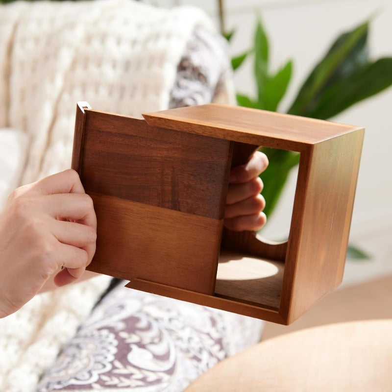 Acacia Wood Tissue Box Cover Square Wooden Tissue Holder for Bathroom Living Room Dining Table Decorative Cube Facial Tissue Box Cover 5. 3 x 5. 3 x 5. 9 inches
