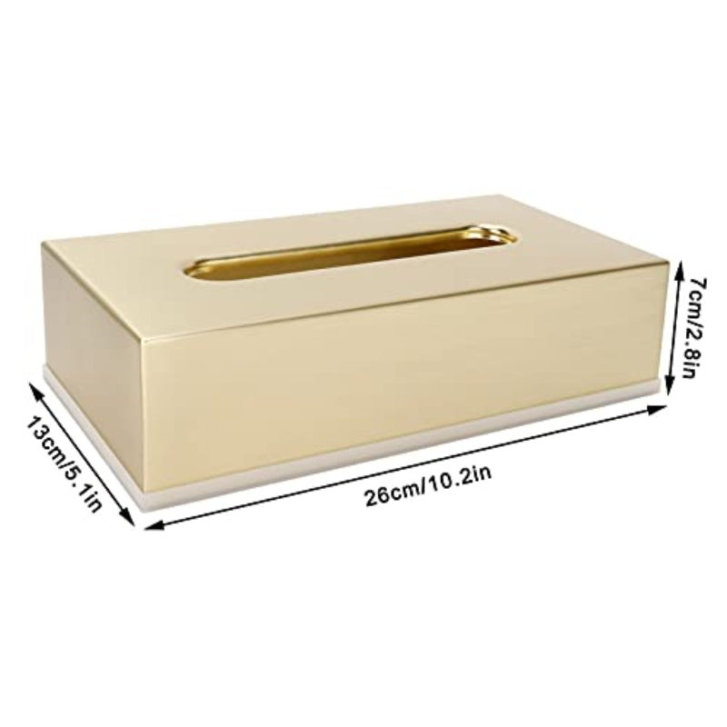Golden Stainless Steel Tissue Box - Decorative Metal Tissue Holder & Dispenser with Modern Rectangular Design, Rounded Corners & Smooth Edges, Durable Elegant Napkin Dispenser for Bathroom, Bedroom, Living Room - Ideal Gift for Home Decor (Compatible with
