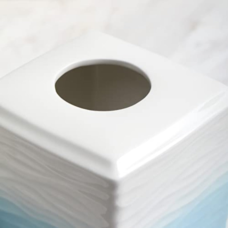 Ceramic Tissue Holder Box - Modern Bathroom Decor with Open-Top Lid, Elegant Toilet Paper Organizer for Bathroom, Kitchen, Living Room - Durable Ceramic Construction, Minimalist Home Decoration in White & Blue Gradient (Compatible with Standard Tissues),