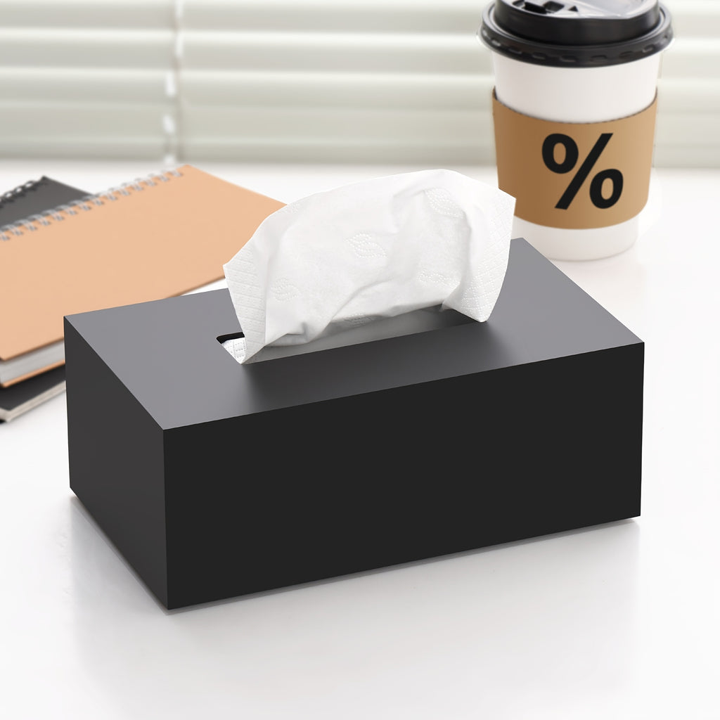 Modern Black Tissue Box Holder with Matte or Glossy Finish - Heavy-Duty Rectangular Design with Open-Top Lid & Tissue Dispenser Slot | Durable Acrylic Construction for Home, Office, Hotel, Restaurant | Minimalist Decor, Space-Saving & Hygienic |