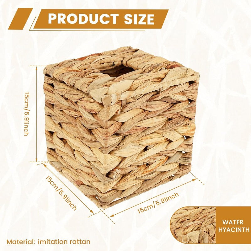 2pcs Decorative Woven Tissue Box Cover - Round Woven Tissue Holder with Open-Top Lid, Natural Beige Woven Texture, Durable Woven Fabric for Bathroom, Living Room, Office - Decorative Tissue Dispenser Organizer, Portable Tabletop Storage for Home & Travel,