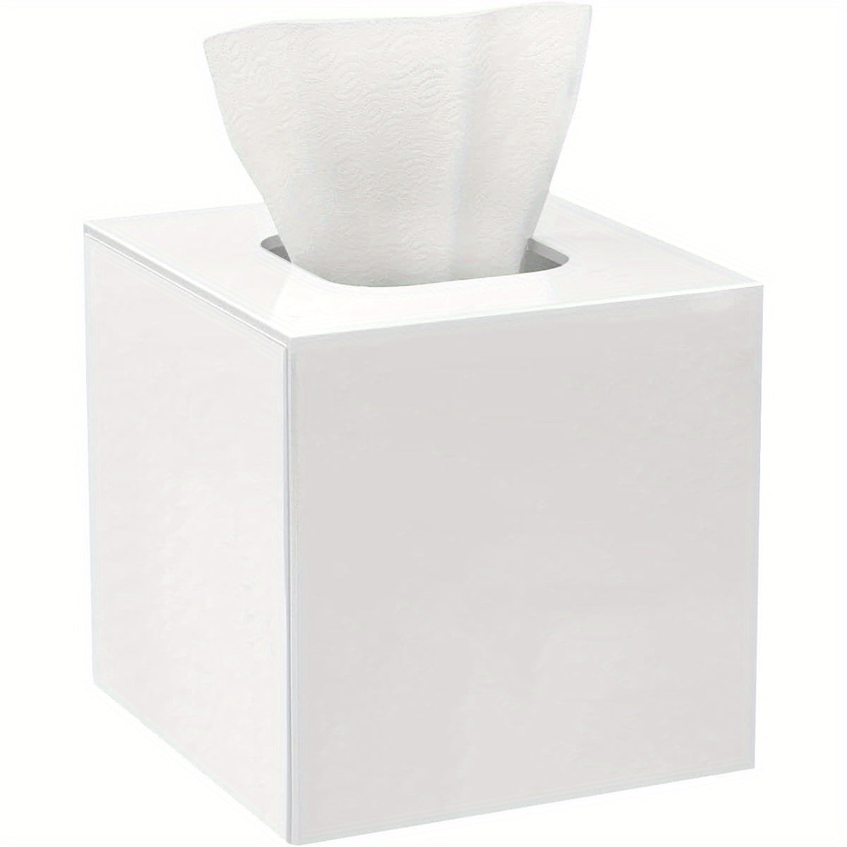 2-in-1 Acrylic Tissue Box Cover & Dryer Sheet/Mask Holder with Magnetic Bottom - Space-Saving Bathroom Organizer, Compact Square Design (5, 51x5, 51x5, 91in) for Home, Office, Car - White - Compatible with Standard Tissues, Bathroom Storage, Office