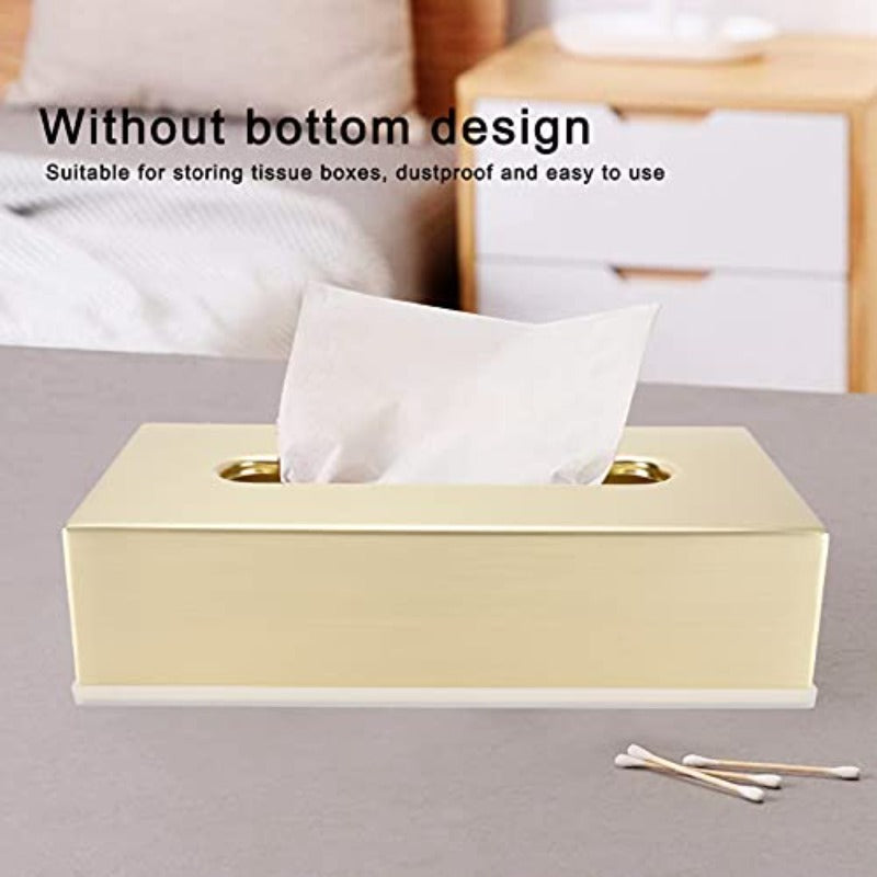 Golden Stainless Steel Tissue Box - Decorative Metal Tissue Holder & Dispenser with Modern Rectangular Design, Rounded Corners & Smooth Edges, Durable Elegant Napkin Dispenser for Bathroom, Bedroom, Living Room - Ideal Gift for Home Decor (Compatible with