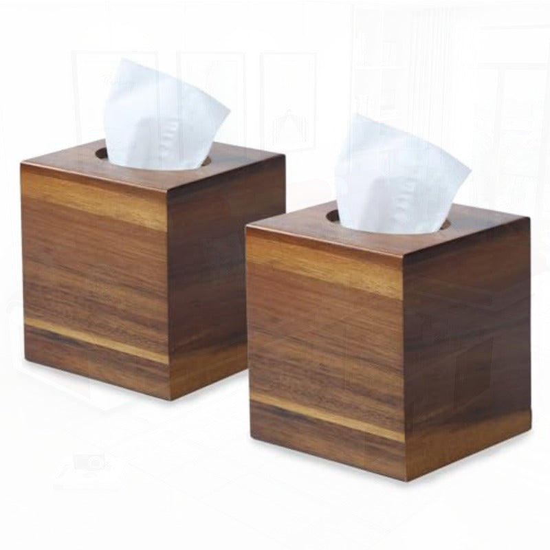 Acacia Wood Tissue Box Cover Square Wooden Tissue Holder for Bathroom Living Room Dining Table Decorative Cube Facial Tissue Box Cover 5. 3 x 5. 3 x 5. 9 inches