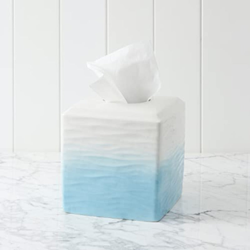 Ceramic Tissue Holder Box - Modern Bathroom Decor with Open-Top Lid, Elegant Toilet Paper Organizer for Bathroom, Kitchen, Living Room - Durable Ceramic Construction, Minimalist Home Decoration in White & Blue Gradient (Compatible with Standard Tissues),
