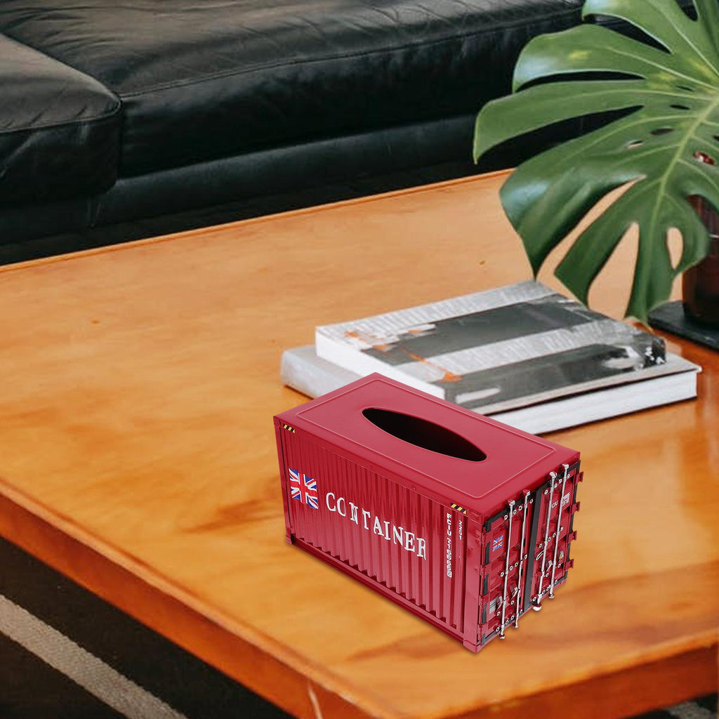 1pc Industrial Red Tissue Box - Sturdy Construction, Compact Square Design for Home, Office, Bathroom, Kitchen, Hotel, Car - Decorative Organizer for Tissues, Napkins, Receipts - Modern Industrial Decor Storage Container, Home Organization, Rustic