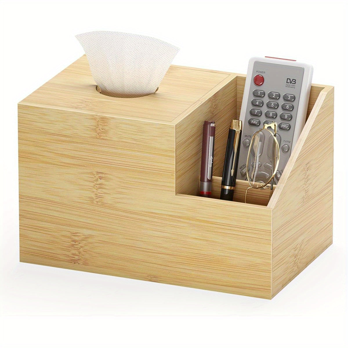 Bamboo Square Tissue Box Cover - A Multifunctional Organizer for Your Nightstand, Perfect for Storing Tissues in The Bedroom, Bathroom, Or Office. It Features Compartments for Holding Ipads, Phones, And Remote Controls (Natural).