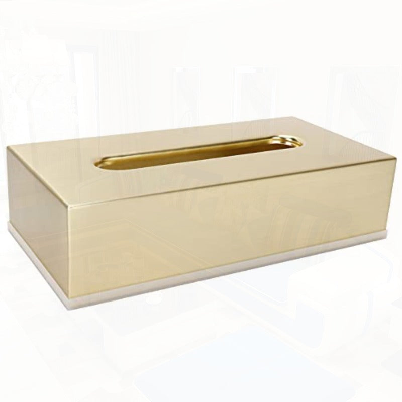 Golden Stainless Steel Tissue Box - Decorative Metal Tissue Holder & Dispenser with Modern Rectangular Design, Rounded Corners & Smooth Edges, Durable Elegant Napkin Dispenser for Bathroom, Bedroom, Living Room - Ideal Gift for Home Decor (Compatible with