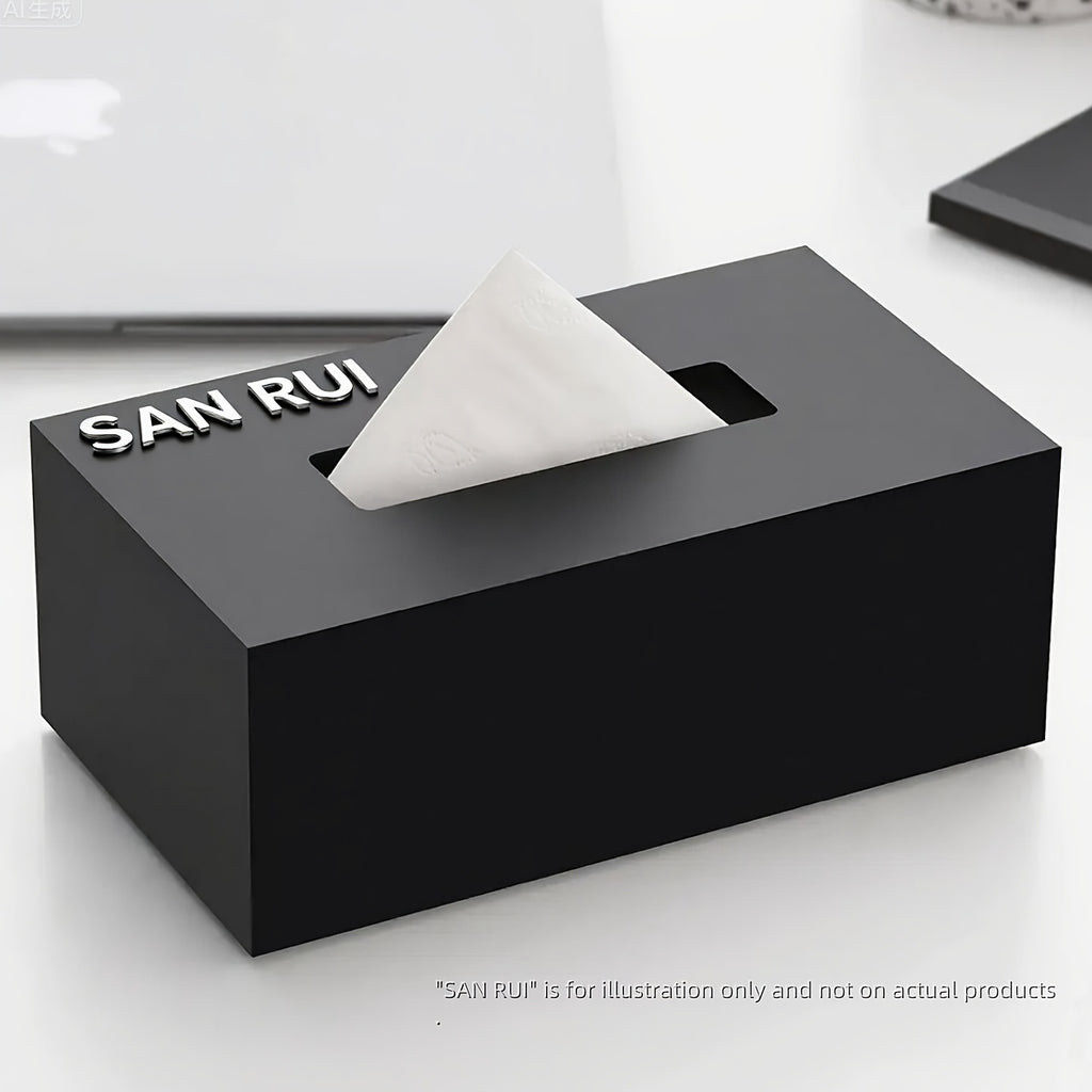 Modern Black Tissue Box Holder with Matte or Glossy Finish - Heavy-Duty Rectangular Design with Open-Top Lid & Tissue Dispenser Slot | Durable Acrylic Construction for Home, Office, Hotel, Restaurant | Minimalist Decor, Space-Saving & Hygienic |