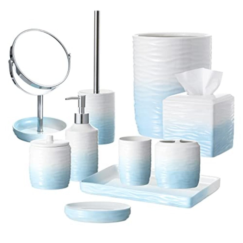 Ceramic Tissue Holder Box - Modern Bathroom Decor with Open-Top Lid, Elegant Toilet Paper Organizer for Bathroom, Kitchen, Living Room - Durable Ceramic Construction, Minimalist Home Decoration in White & Blue Gradient (Compatible with Standard Tissues),