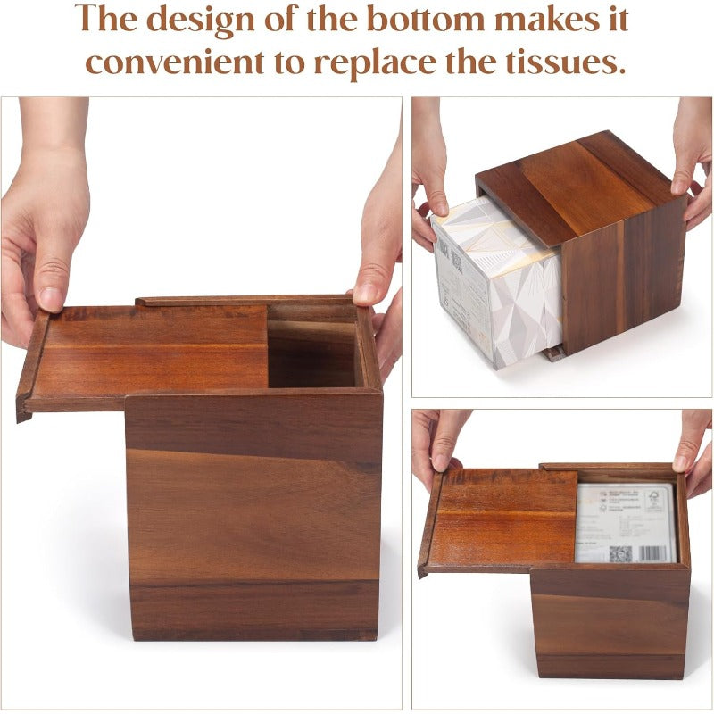 Acacia Wood Tissue Box Cover Square Wooden Tissue Holder for Bathroom Living Room Dining Table Decorative Cube Facial Tissue Box Cover 5. 3 x 5. 3 x 5. 9 inches