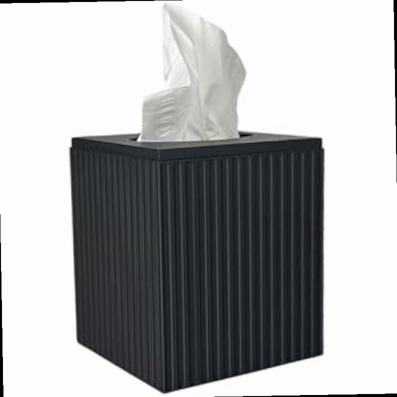 Tissue Box Cover Square Facial Tissue Holder Storage for Bathroom Vanity Countertops Dressers Night Stand Parlors and Offices Fluted 1 Black