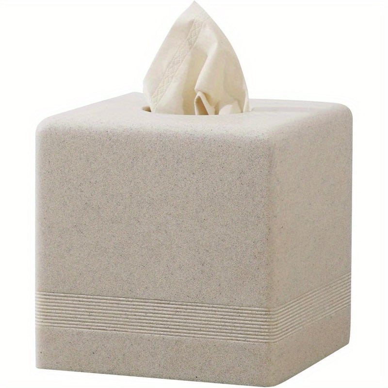 Modern Square Resin Tissue Box Cover & Dispenser - Beige with White Trim, Durable Rectangular Holder with Rounded Corners, Space-Saving Design for Bathroom, Kitchen, Living Room, Office - Decorative Toilet Paper Storage in Beige,, Brown, Gray Tones - Easy