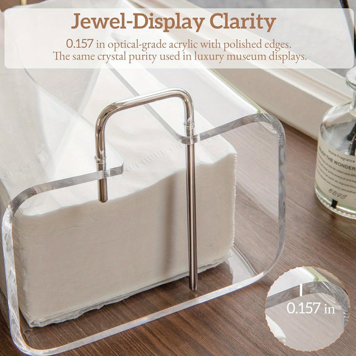 Acrylic Tissue Box Holder Rectangle Acrylic Tissue Holder with 2025 Curved Design Silvery/ Brass Accents 9. 5" x4. 75" Crystal- Clear Tissue Box Dispenser for Bathroom, Kitchen, Office ( Silvery Accents)