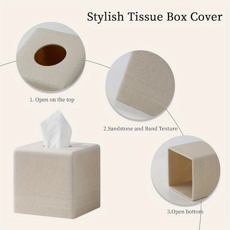 Modern Square Resin Tissue Box Cover & Dispenser - Beige with White Trim, Durable Rectangular Holder with Rounded Corners, Space-Saving Design for Bathroom, Kitchen, Living Room, Office - Decorative Toilet Paper Storage in Beige,, Brown, Gray Tones - Easy