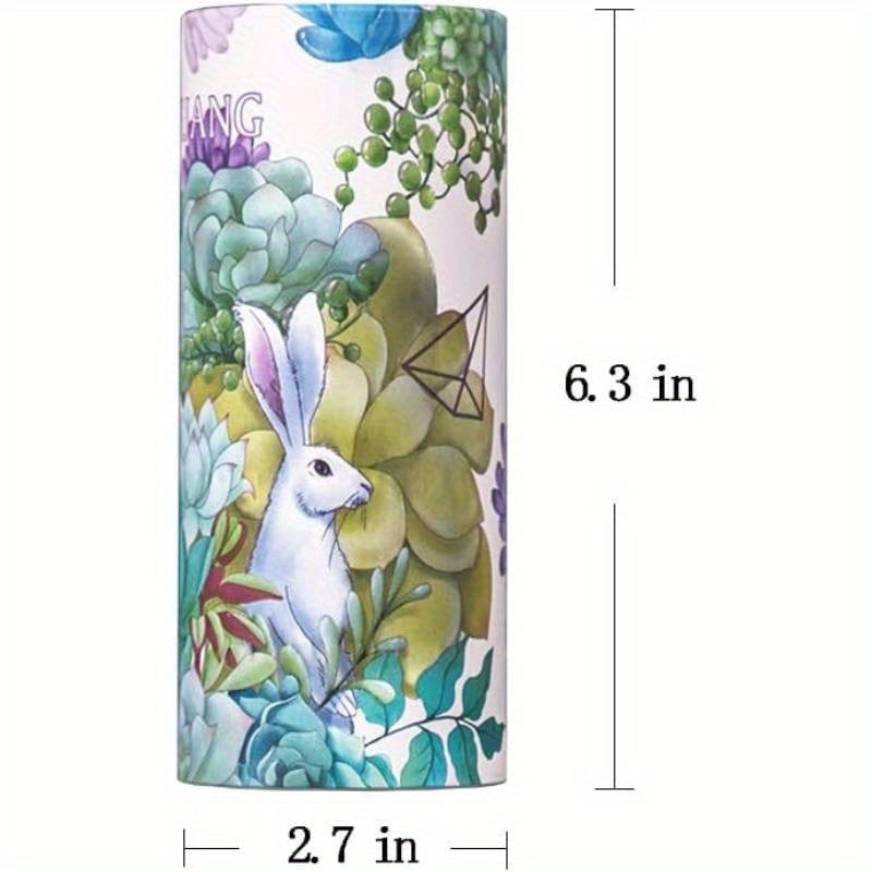 200 Count Portable Cylinder Tissue Boxes - Elegant Floral & Bunny Design, Synthetic Synthetic Faux Leather, Compact Car Cup Holder & Home Office Use, Durable & Stylish for Home, Office, or Travel, Tissue Boxes for Home, Office Essentials, Decorative