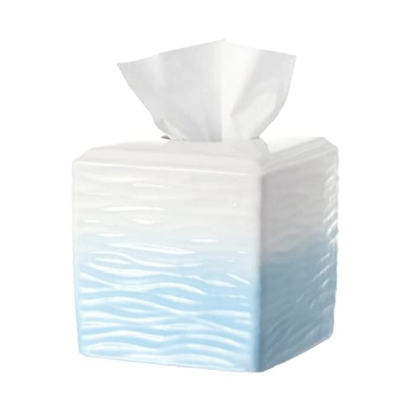 Ceramic Tissue Holder Box - Modern Bathroom Decor with Open-Top Lid, Elegant Toilet Paper Organizer for Bathroom, Kitchen, Living Room - Durable Ceramic Construction, Minimalist Home Decoration in White & Blue Gradient (Compatible with Standard Tissues),