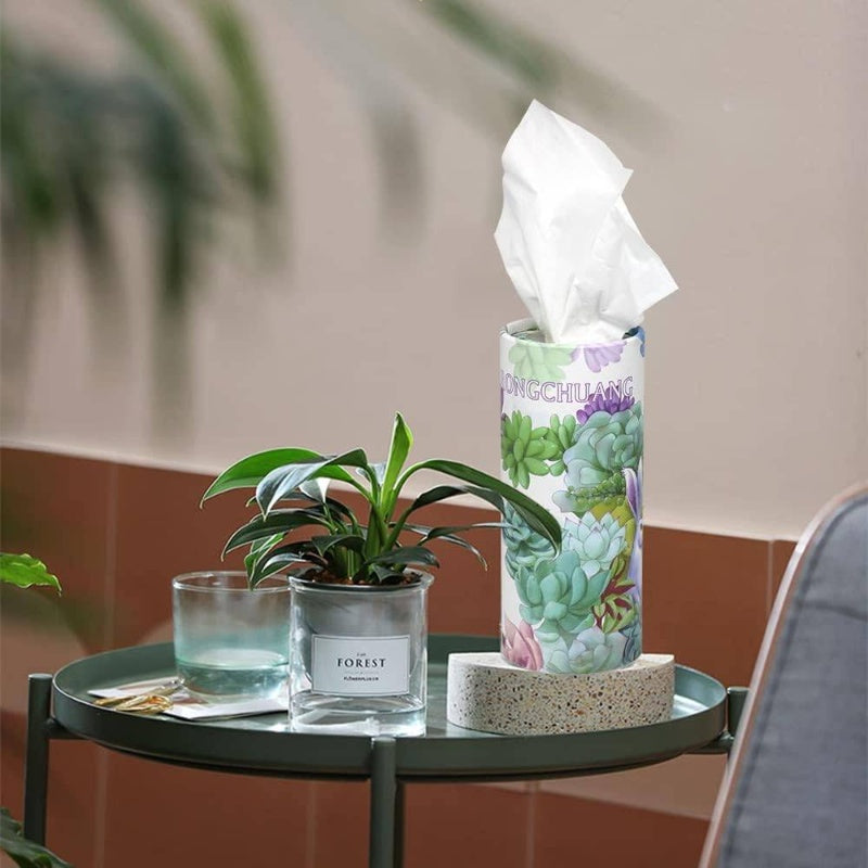 200 Count Portable Cylinder Tissue Boxes - Elegant Floral & Bunny Design, Synthetic Synthetic Faux Leather, Compact Car Cup Holder & Home Office Use, Durable & Stylish for Home, Office, or Travel, Tissue Boxes for Home, Office Essentials, Decorative