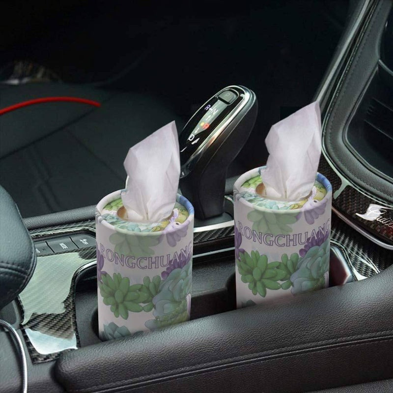 200 Count Portable Cylinder Tissue Boxes - Elegant Floral & Bunny Design, Synthetic Synthetic Faux Leather, Compact Car Cup Holder & Home Office Use, Durable & Stylish for Home, Office, or Travel, Tissue Boxes for Home, Office Essentials, Decorative
