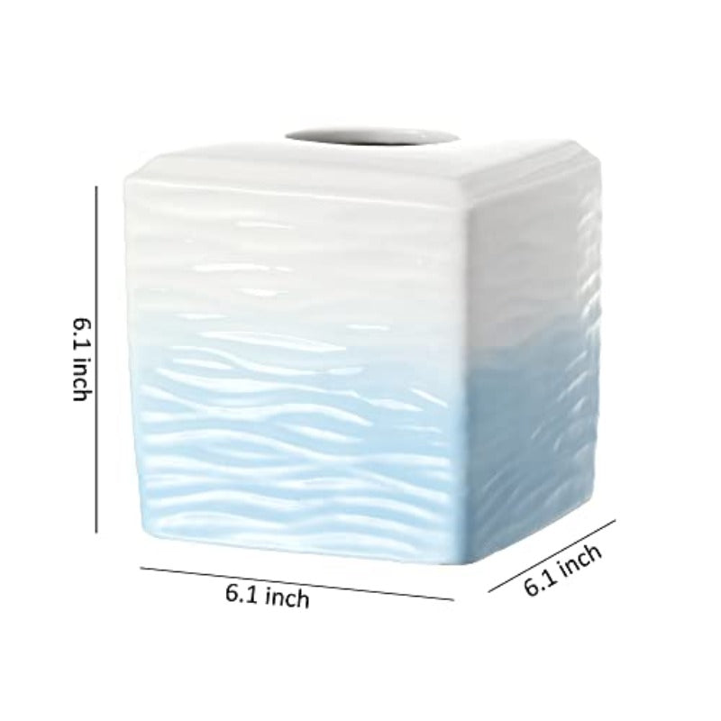 Ceramic Tissue Holder Box - Modern Bathroom Decor with Open-Top Lid, Elegant Toilet Paper Organizer for Bathroom, Kitchen, Living Room - Durable Ceramic Construction, Minimalist Home Decoration in White & Blue Gradient (Compatible with Standard Tissues),