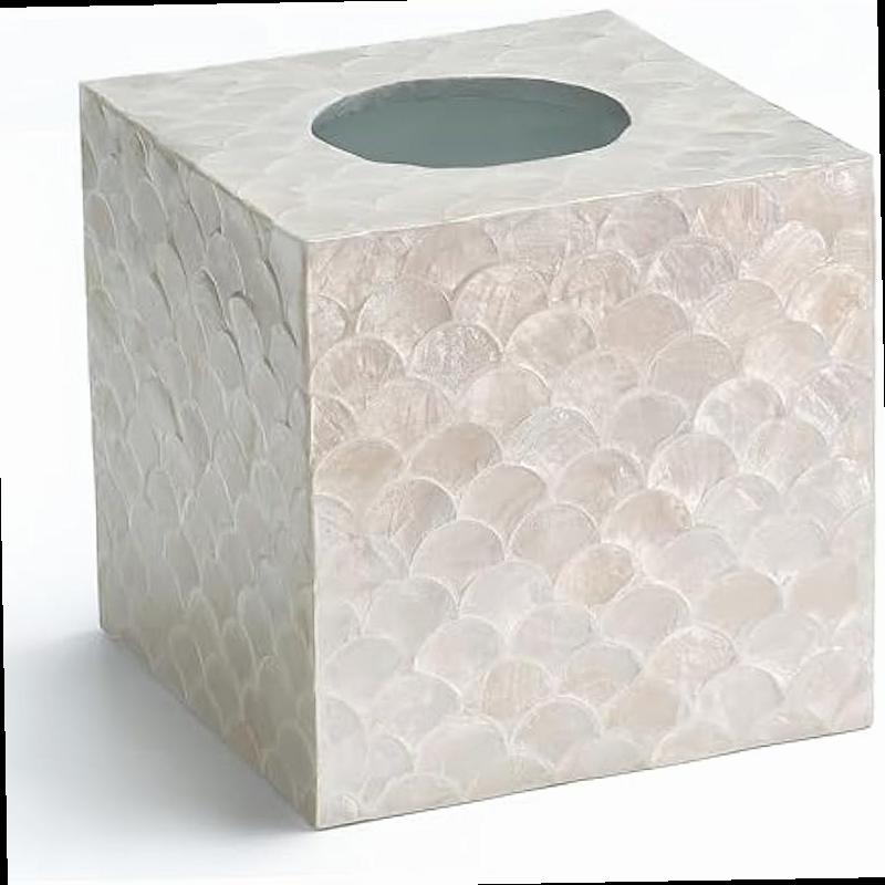 5 9 Capiz Tissue Box Cover Square Decorative Tissue Holder with Bottom Slider Handmade Bathroom Accessories Elegant White Cube for Vanity Bedroom Office Coastal D cor Natural