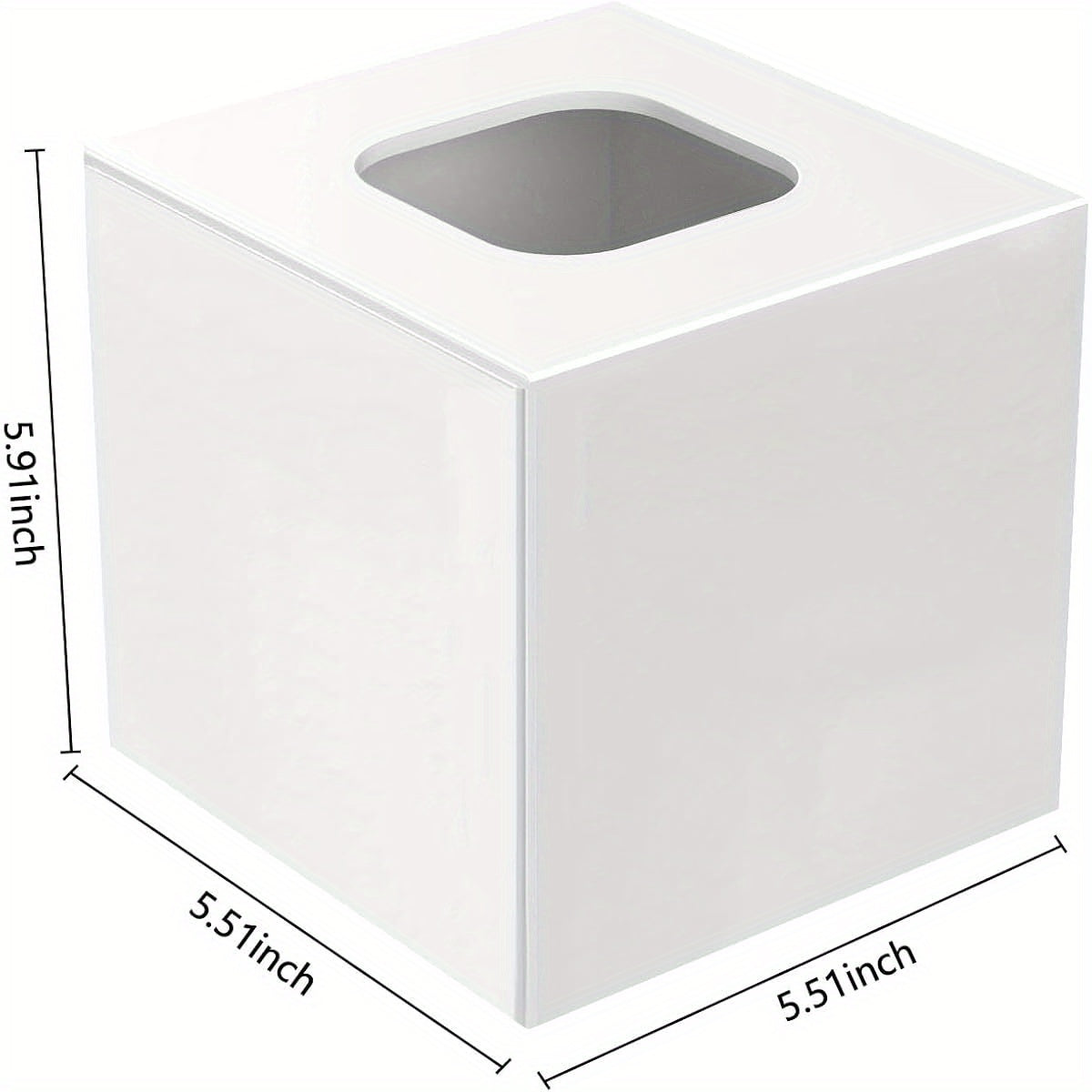 2-in-1 Acrylic Tissue Box Cover & Dryer Sheet/Mask Holder with Magnetic Bottom - Space-Saving Bathroom Organizer, Compact Square Design (5, 51x5, 51x5, 91in) for Home, Office, Car - White - Compatible with Standard Tissues, Bathroom Storage, Office