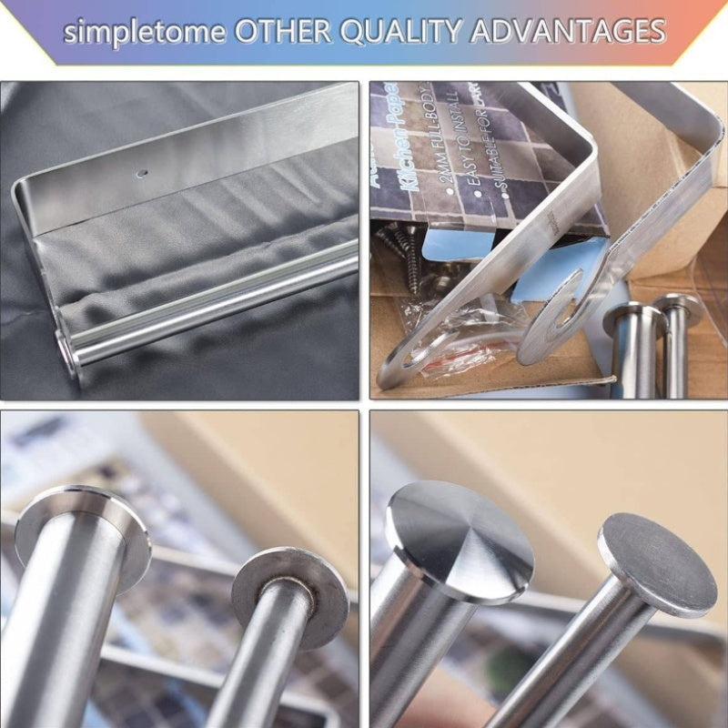Kitchen Paper Towels Holder Under Cabinet Adhesive or Drilling Installation Brushed SUS304 Stainless Steel Silvery, Napkin Holder For Table, Tissue Box Holder, Tissue Box Cover, Tissue Holder