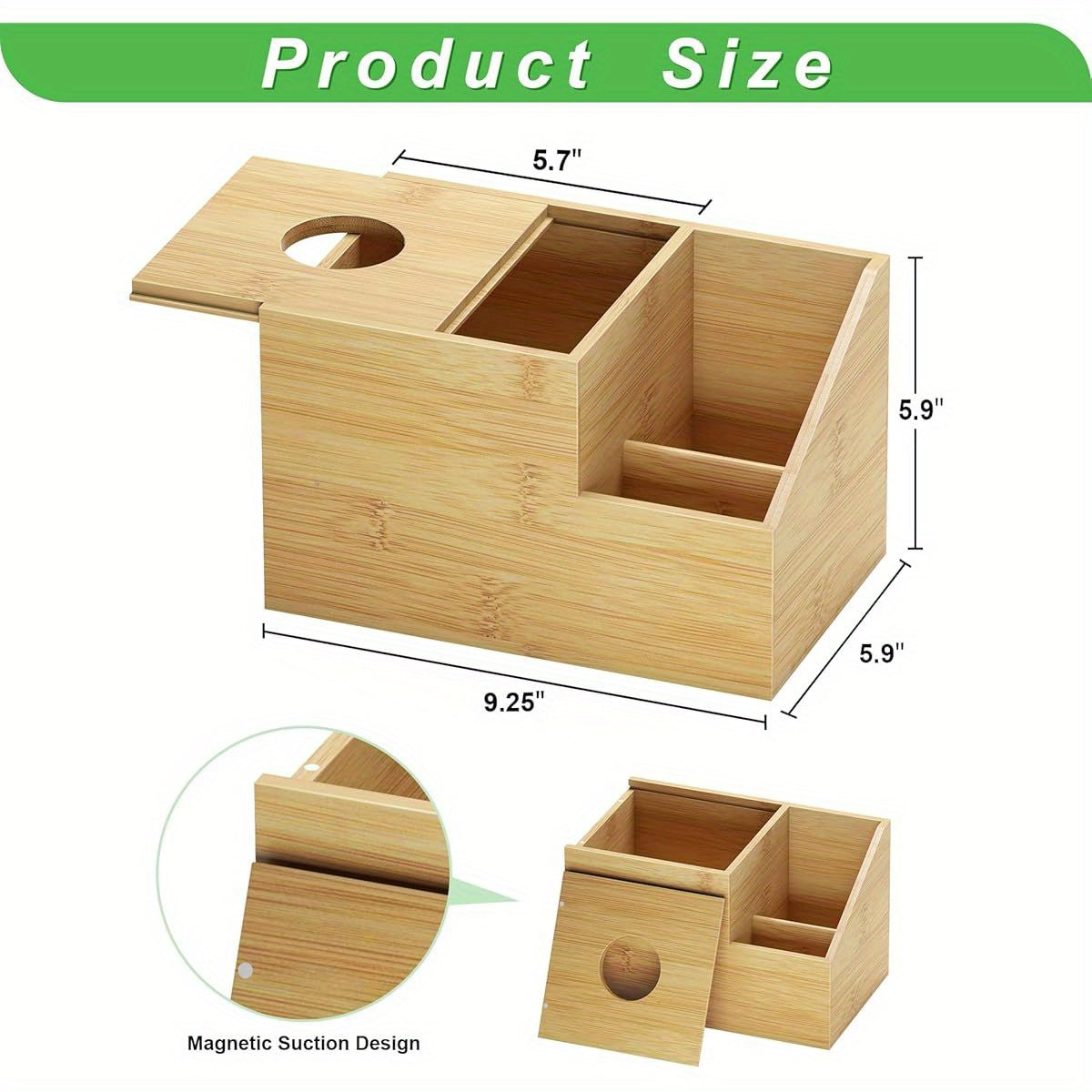 Bamboo Square Tissue Box Cover - A Multifunctional Organizer for Your Nightstand, Perfect for Storing Tissues in The Bedroom, Bathroom, Or Office. It Features Compartments for Holding Ipads, Phones, And Remote Controls (Natural).