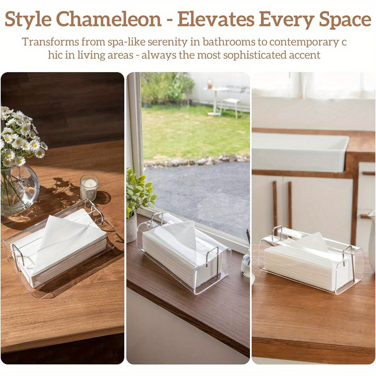Acrylic Tissue Box Holder Rectangle Acrylic Tissue Holder with 2025 Curved Design Silvery/ Brass Accents 9. 5" x4. 75" Crystal- Clear Tissue Box Dispenser for Bathroom, Kitchen, Office ( Silvery Accents)
