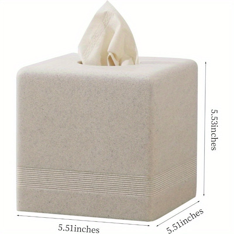 Modern Square Resin Tissue Box Cover & Dispenser - Beige with White Trim, Durable Rectangular Holder with Rounded Corners, Space-Saving Design for Bathroom, Kitchen, Living Room, Office - Decorative Toilet Paper Storage in Beige,, Brown, Gray Tones - Easy